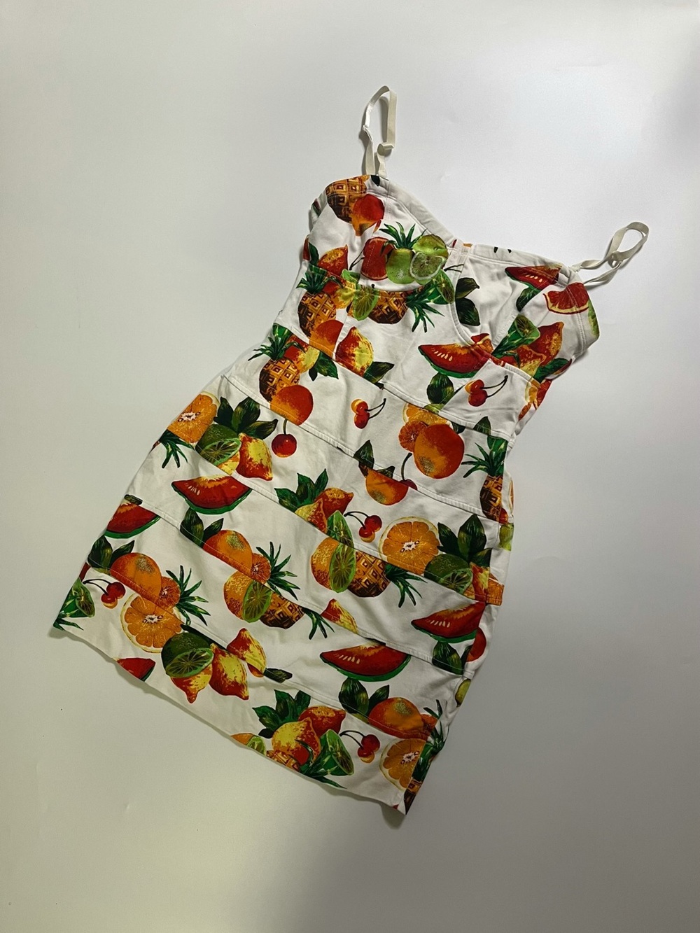 y2k talula fruit print body con mini dress